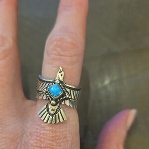 Turquoise Tuesday Sterling Silver Thunderbird Turquoise Ring
